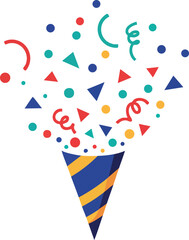 Fototapeta premium Party popper with colorful confetti and streamers vector illustration celebration design 