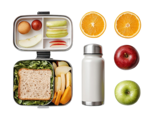 Lunchbox Open with Delicious Balanced Meal for Schoolchildren on Transparent Background