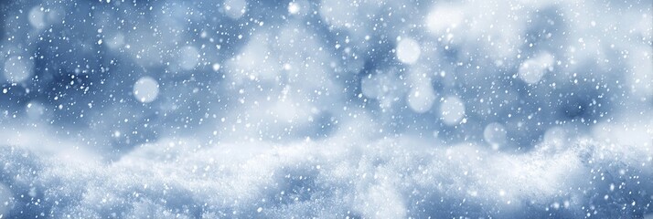 Soft snowfall with light blue tones and bokeh