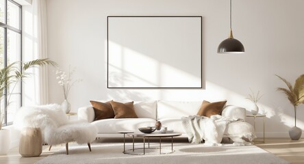 Modern Minimalist Living Room Design White Sofa, Large Artwork Cozy Decor