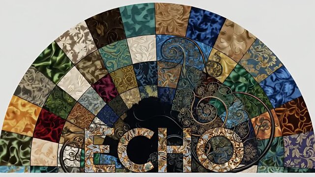 Circular patchwork design with the word "ECHO"