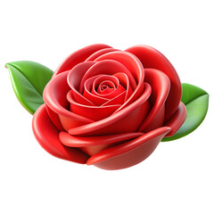 A Captivating Close-Up of a Red Rose Blossom with Lush Green Leaves, Showcasing its Delicate Petals and Vibrant Color on a Transparent Backdrop