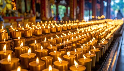 Obraz premium Many small golden candles burning