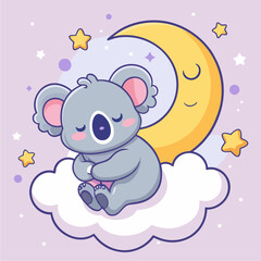 Sleepy koala hugging a glowing moon