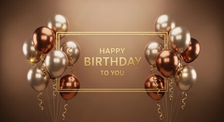 Elegant Gold and Rose Gold Balloons with Happy Birthday Message on Metallic Background