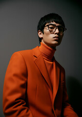 Obraz premium Man in an orange blazer and turtleneck, a stylish portrait. 