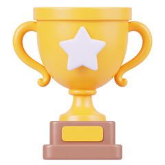 gold trophy cup 3d render icon in cartoon plastic style minimal isolated on transparent white background	
