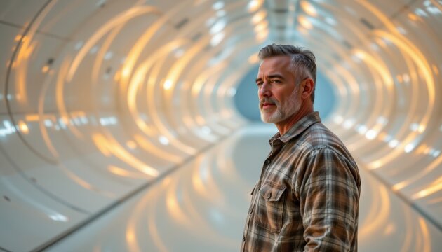 Full Body Portrait Confident Father Modern Environment