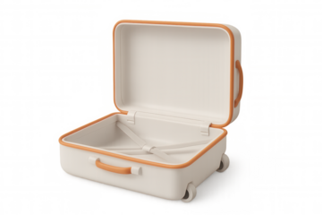 Wheeled open suitcase rendered in 3d, transparent background, showcasing interior space for travel preparation