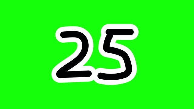 Animated 30 second countdown video from thirty to zero. Features fun, sticker-style numbers with a playful wiggle effect. This clip includes an alpha channel for a transparent background.