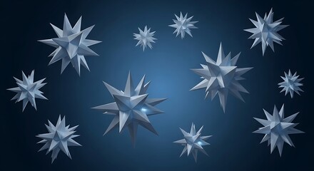 Abstract depiction of virus or geometric spiky shapes floating on gradient background