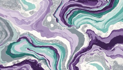 Abstract purple teal silver glitter marble texture background