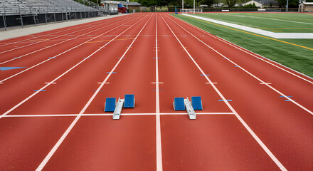 Start Line Precision: An empty track with starting blocks, inviting the spirit of competition.
