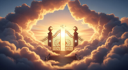 Golden Gate to Heaven: Celestial Staircase through Sunset Clouds