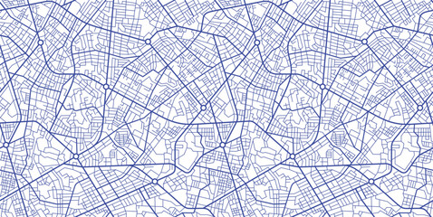 Seamless Abstract City Map Pattern – Vector Street Grid Design in Blue and White