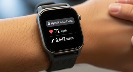 Close-up view of a smartwatch displaying health metrics on a person's wrist showcasing advanced