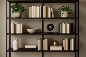 Modern home office bookshelf styling with curated plants and contemporary design elements for virtual backgrounds