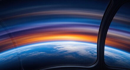 Earth View From Space During Sunrise with Atmospheric Layers and Sunset Colors