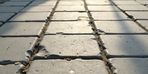 Obraz premium Sunlit Pathway of Interlocking Stone Tiles Showing Subtle Imperfections and Textural Details