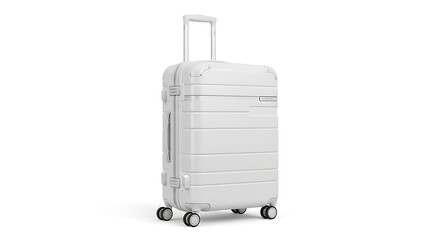 White hard shell suitcase stands on a white background