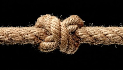 Close-up of a thick, natural-colored rope with a tight knot