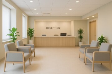 Contemporary medical clinic waiting area featuring comfortable seating and calming design elements