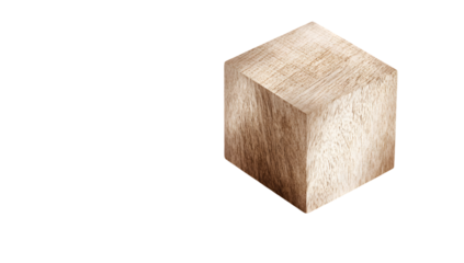 Wooden cube against a black background.