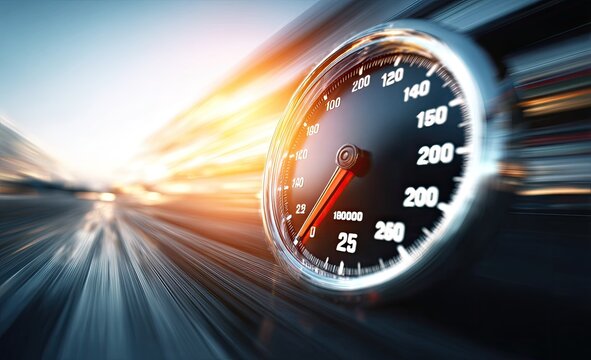 Close-up speedometer, high speed, motion blur - Powered by Adobe