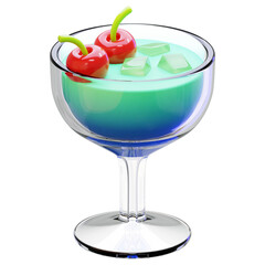 3D Mocktail with Cherries and Ice Cubes Illustration