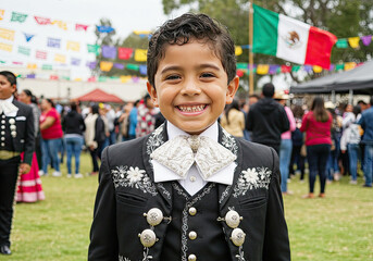 Mexican Child in Traditional Festive Clothing. Mexican Independence Day