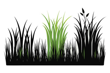 Minimalist grass silhouettes in various shades of green and black nature