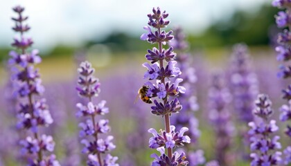 Obraz premium Pollination action by honeybee lavender field nature photography sunny environment close-up view floral concept