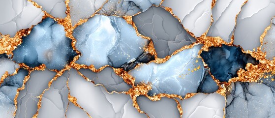 Abstract blue gray gold marble texture background design