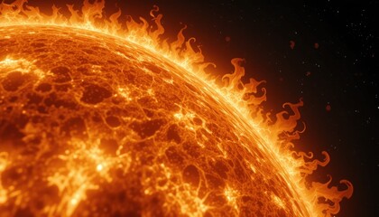 A stunning close-up view of the sun, showcasing its fiery surface and intricate details, surrounded by deep space.