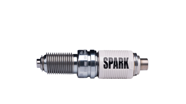 Spark plug and car engine parts isolated on white background