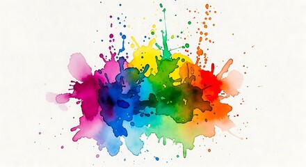Vibrant explosion of watercolor paints creating a rainbow effect on canvas