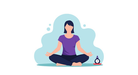 Obraz premium Woman practicing meditation in a peaceful setting with a timer nearby promoting mindfulness and relaxation for well-being