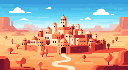 Enchanting desert city illustration with intricate architecture design