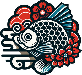 fish vector icon logo symbol illustration design sketch with classic ethnic vintage traditional abstract modern style