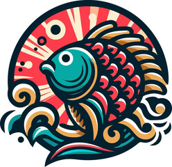 fish vector icon logo symbol illustration design sketch with classic ethnic vintage traditional abstract modern style 