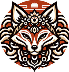 fox head logo icon vector sketch symbol illustration design with classic ethnic vintage traditional abstract modern style 