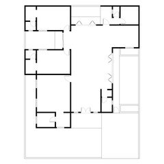 Black and White floor plan of a modern unfurnished house for your design. Suburban house vector blueprint. Architectural background.