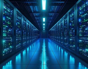 Dark server room, futuristic