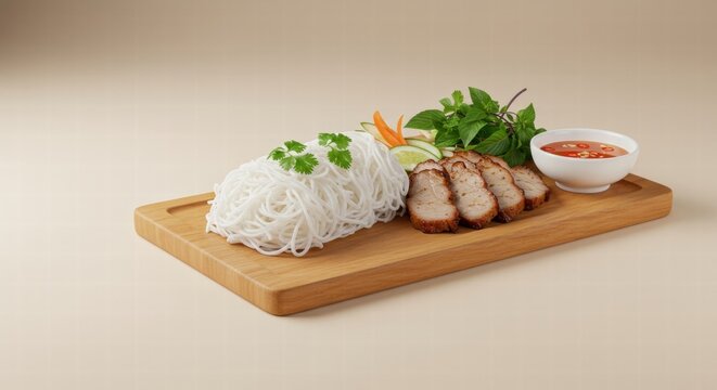 Vietnamese Bn Tht Nng Grilled Pork with Rice Noodles, Herbs, and Sauce