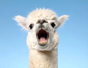 close up of a white alpaca