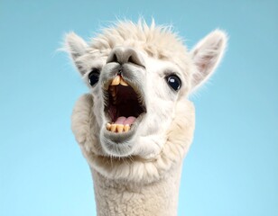 close up of a white alpaca