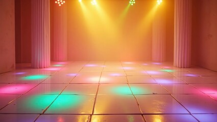 Illuminated Dance Floor with Pink Walls and Columns