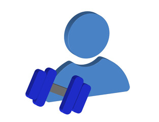 Simple 3D illustration of a person's avatar icon with a dumbbell. Transparent background in PNG format.