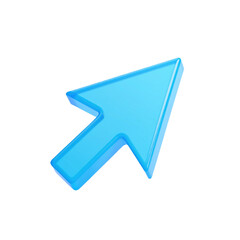 A bright blue, three-dimensional arrow cursor icon pointing diagonally upward to the right, with smooth edges and a glossy finish