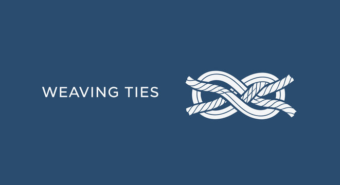 WEAVING TIES. Graphic illustration of a knot in an infinity symbol shape, representing connection and unity.